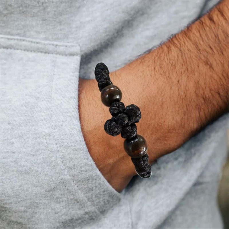 Bovemee Orthodox Prayer Rope Bracelet, 2-Pack Black Chotki Komboskini, Christian Prayer Beads with Cross - Image 4